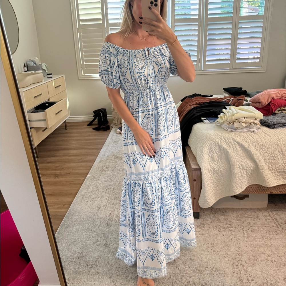 Chinois Blue off-shoulder Maxi dress